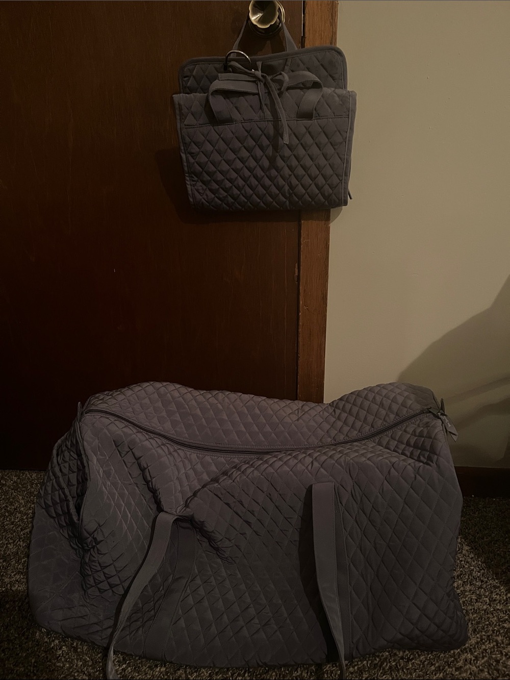 Vera Bradley Gray Quilted Travel Duffel and Tote Set